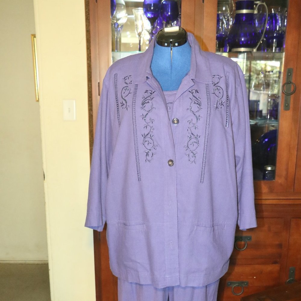 Cervelle 100% Washable Silk 3 Piece Women's Suit- 1X Purple